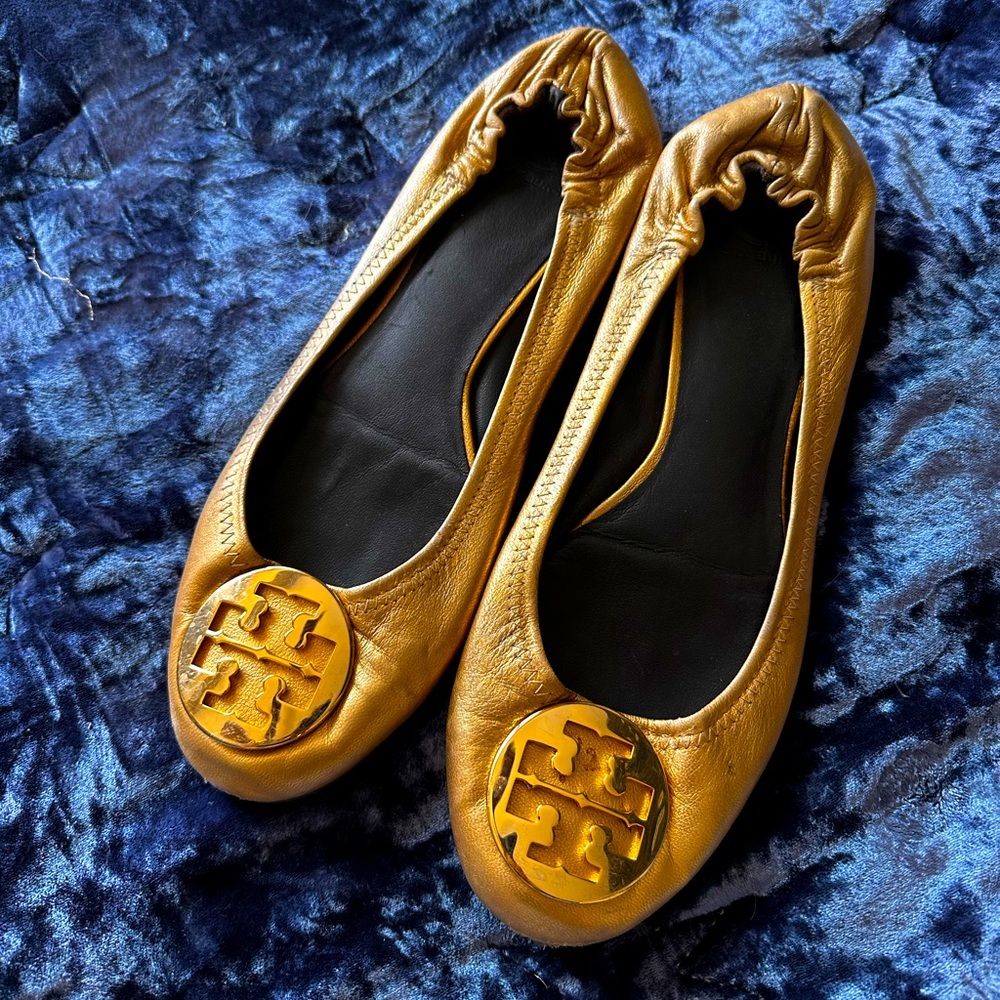 Tory Burch “Reba” Gold Flats Size 10.5 GUC